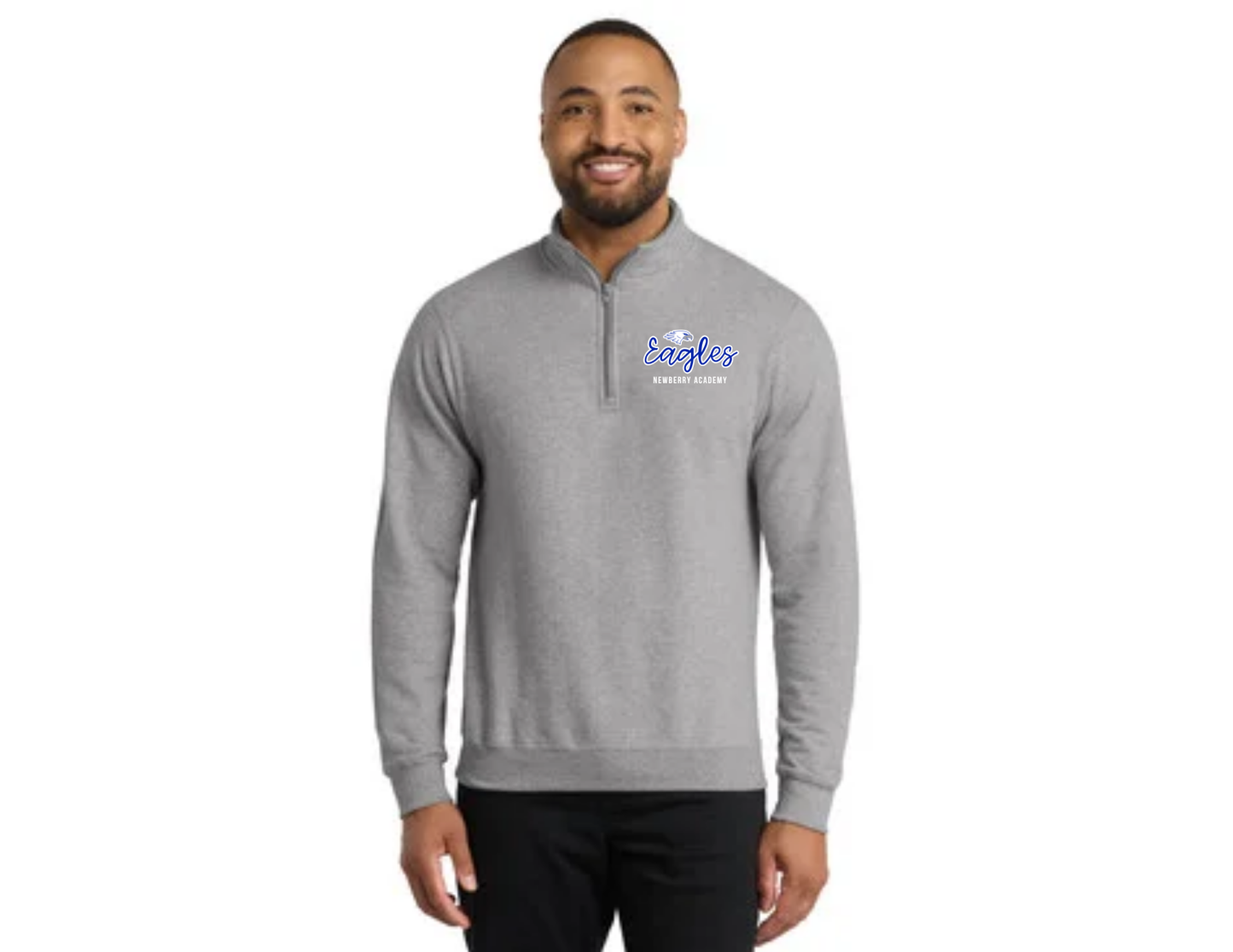 Cursive Eagles Gray Mens 1/4 Zip Sweatshirt